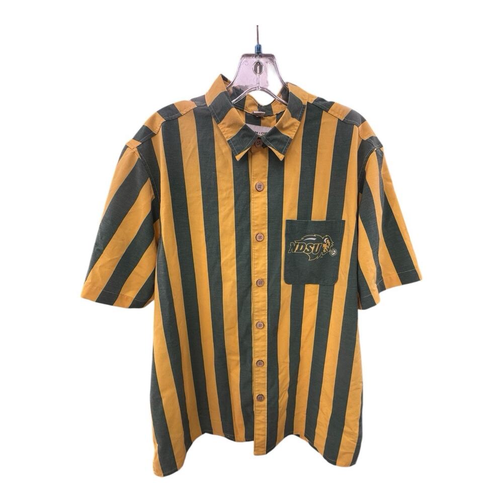 NDSU Bison Green Yellow Candy Stripe Button Up Shirt Hawaiian Tellum & Chop XL